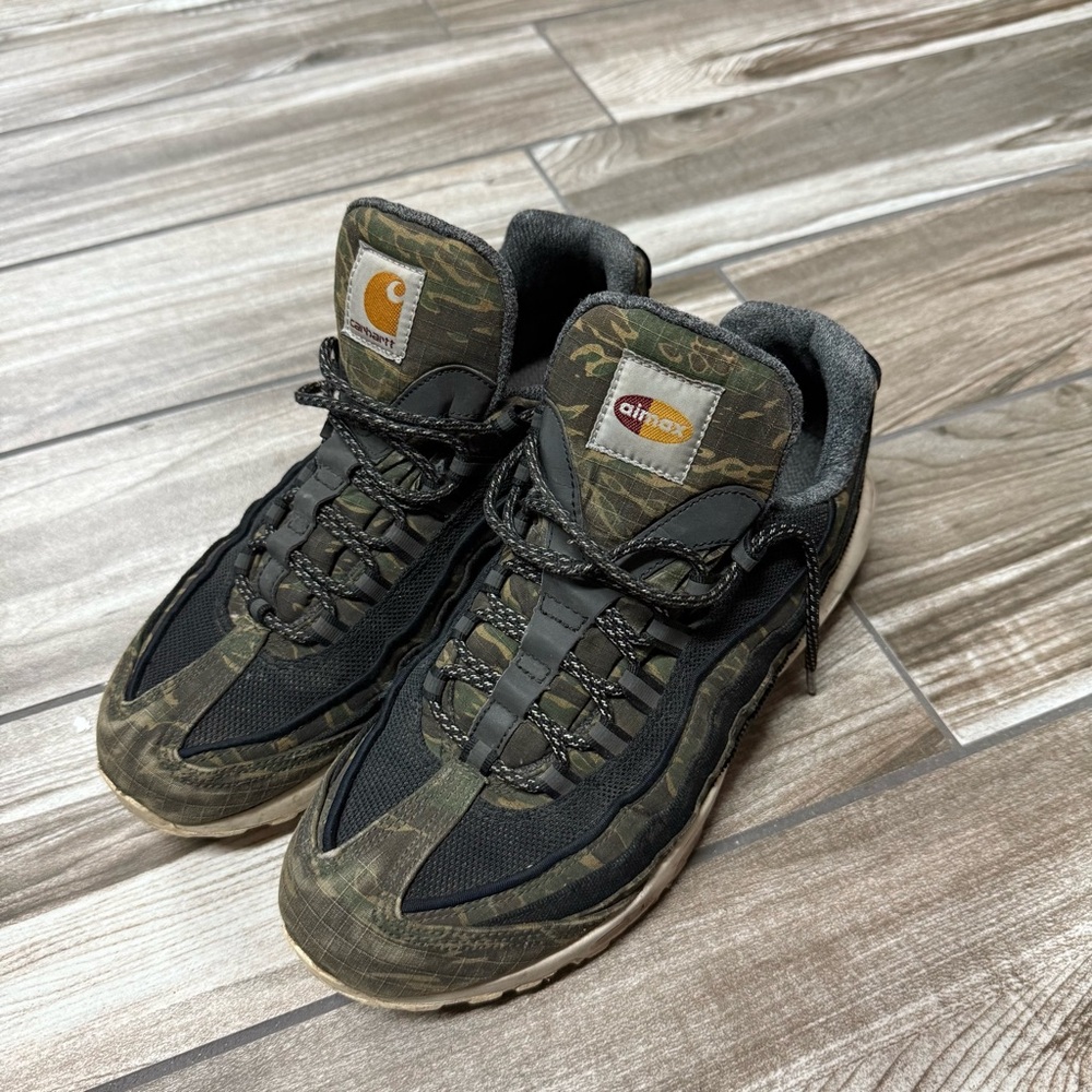 Nike Air Max 95 Carhartt Shoes - Camouflage Sneakers with Black and Olive Size 9